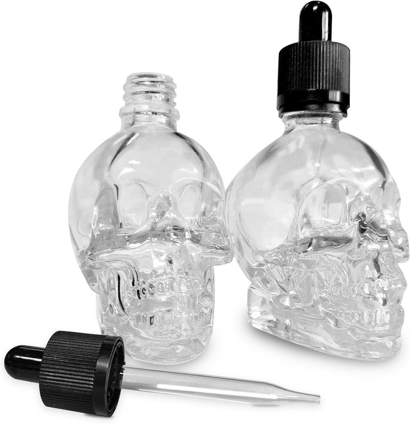MINELEVEN 2 pcs Set 2OZ Transparent/Black Skull Glass Dropper Bottle Leakproof Essential Oils Bottle for Storage and Travel (Transparent, 2 OZ) - Image 1
